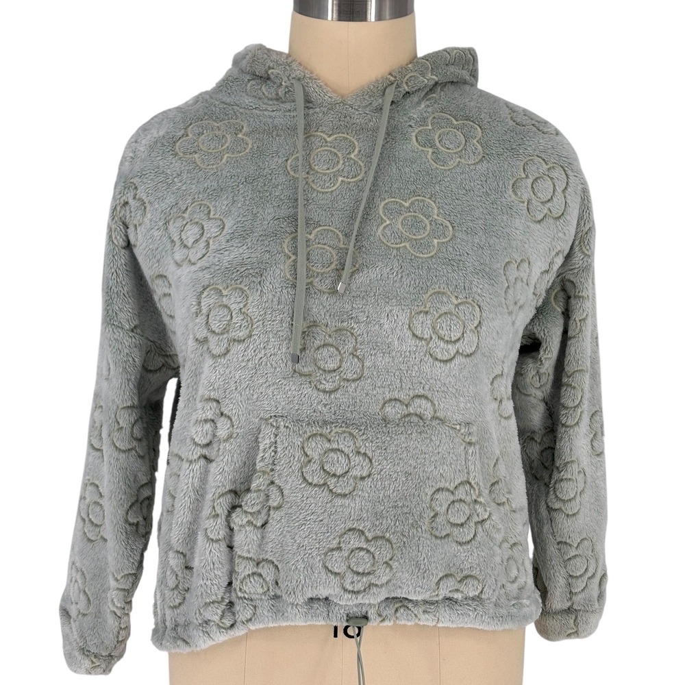 No Boundaries Hoodie Sage Green‎ Floral Embossed Faux Fur Plush XXL